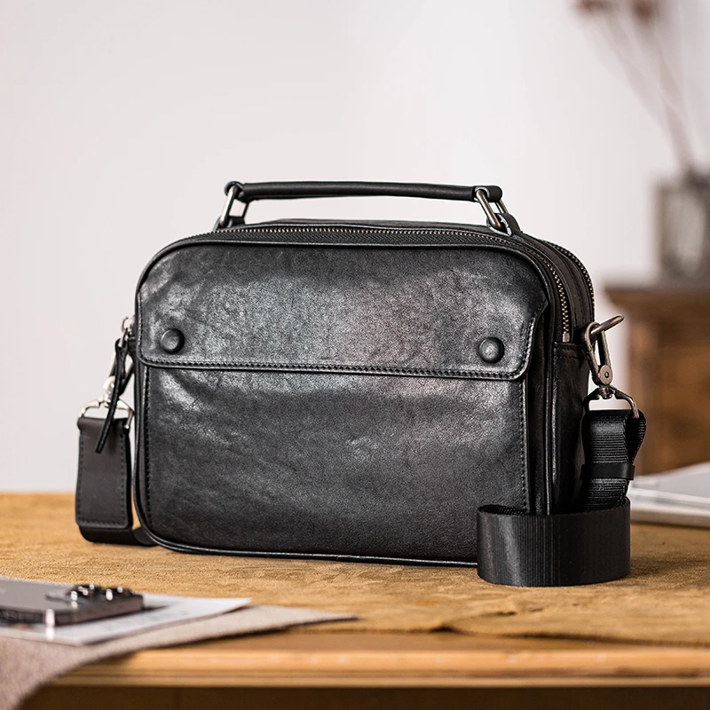 男士手工复古真皮斜挎包休闲邮差包植鞣皮头层牛皮手提单肩包男潮