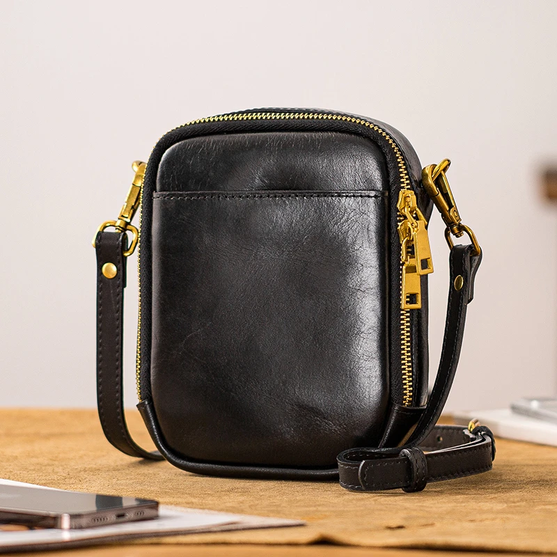 后步原创男士真皮小包时尚手机背包男牛皮休闲都市通勤单肩斜挎包