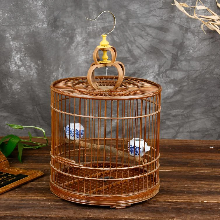 圆形平顶紫竹鸟笼画眉手工竹制大方结实八哥鸟笼鹩哥绣眼鸟笼子