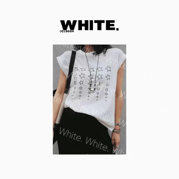 【星星T】夏季休闲时髦卷边飞袖五角星印花T恤