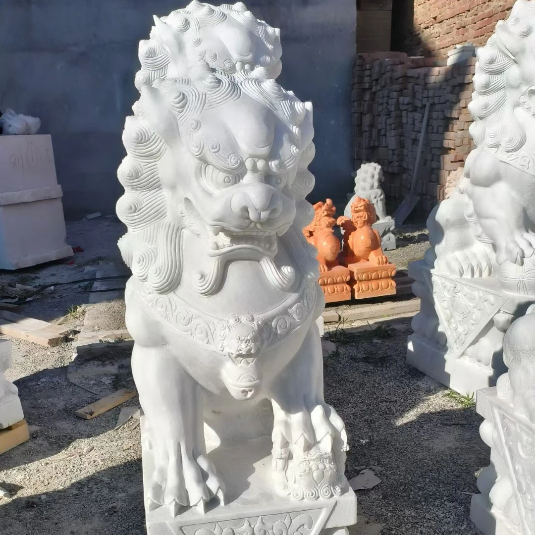 汉白玉石狮子，晚霞红狮子，北京狮，石雕狮子雕塑，石材狮子