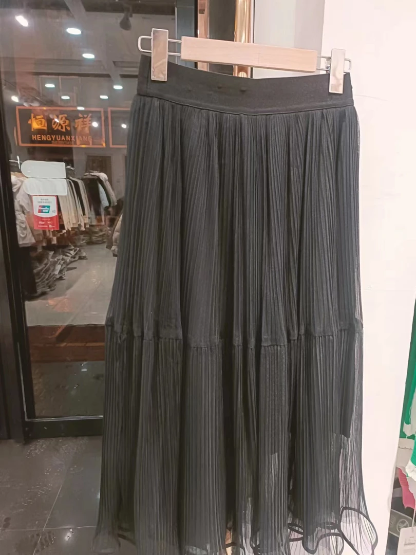 显瘦黑色半身裙长款百褶裙裙子沙沙半裙时尚百搭显瘦夏季休闲纱裙