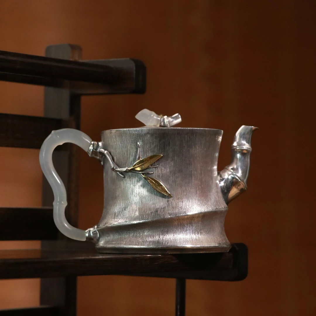 纯手工足银金枝竹段小壶 容量约 220ml