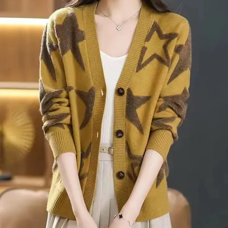 【主播推荐】2024新款百搭开衫v领女长袖针织气质外套外穿休闲上衣