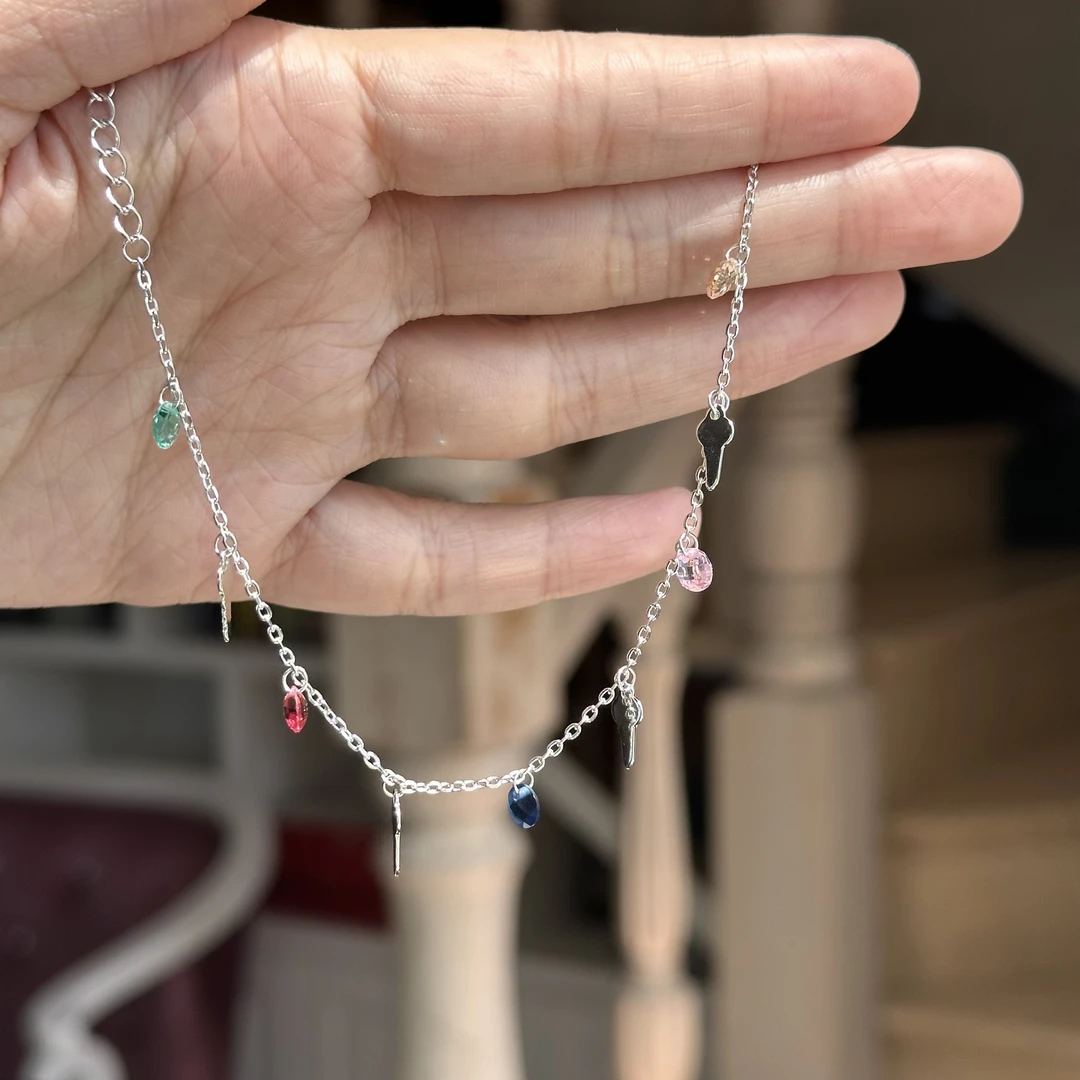 链子925银 时尚彩色气质女士银项链50052