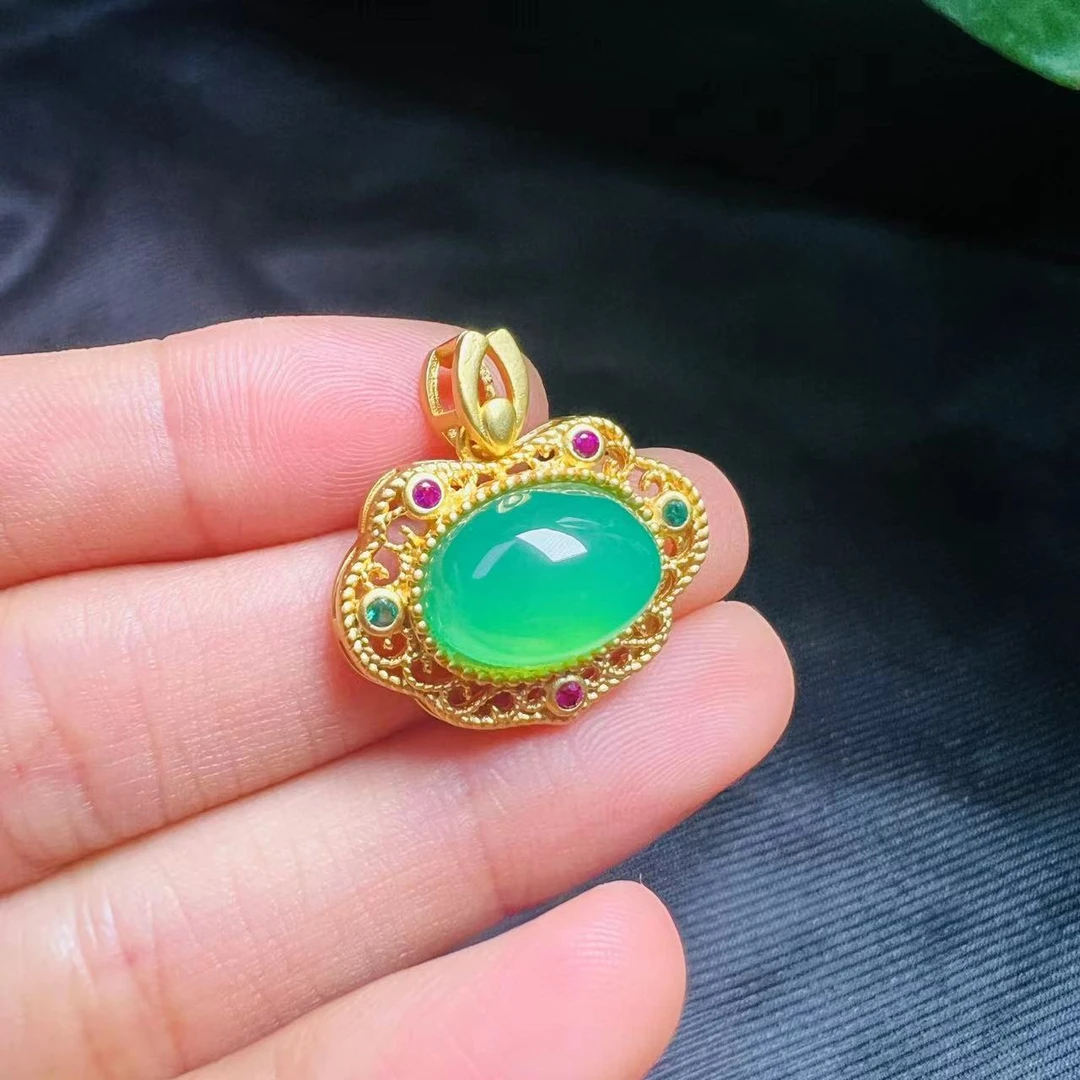 【少帅精选】高档珠宝天然A货冰种正阳绿澳洲玉福锁吊坠