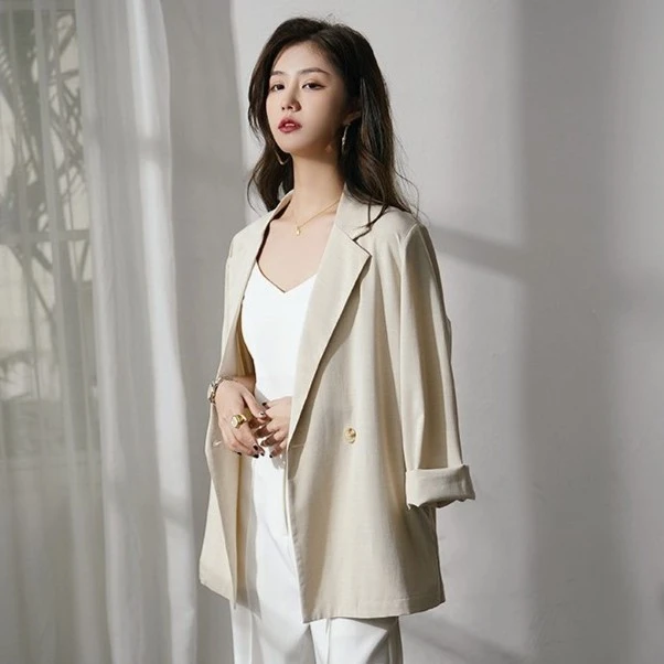 西装外套薄夏季棉麻宽松西服女外套洋气气质小西装高端防晒衫百搭