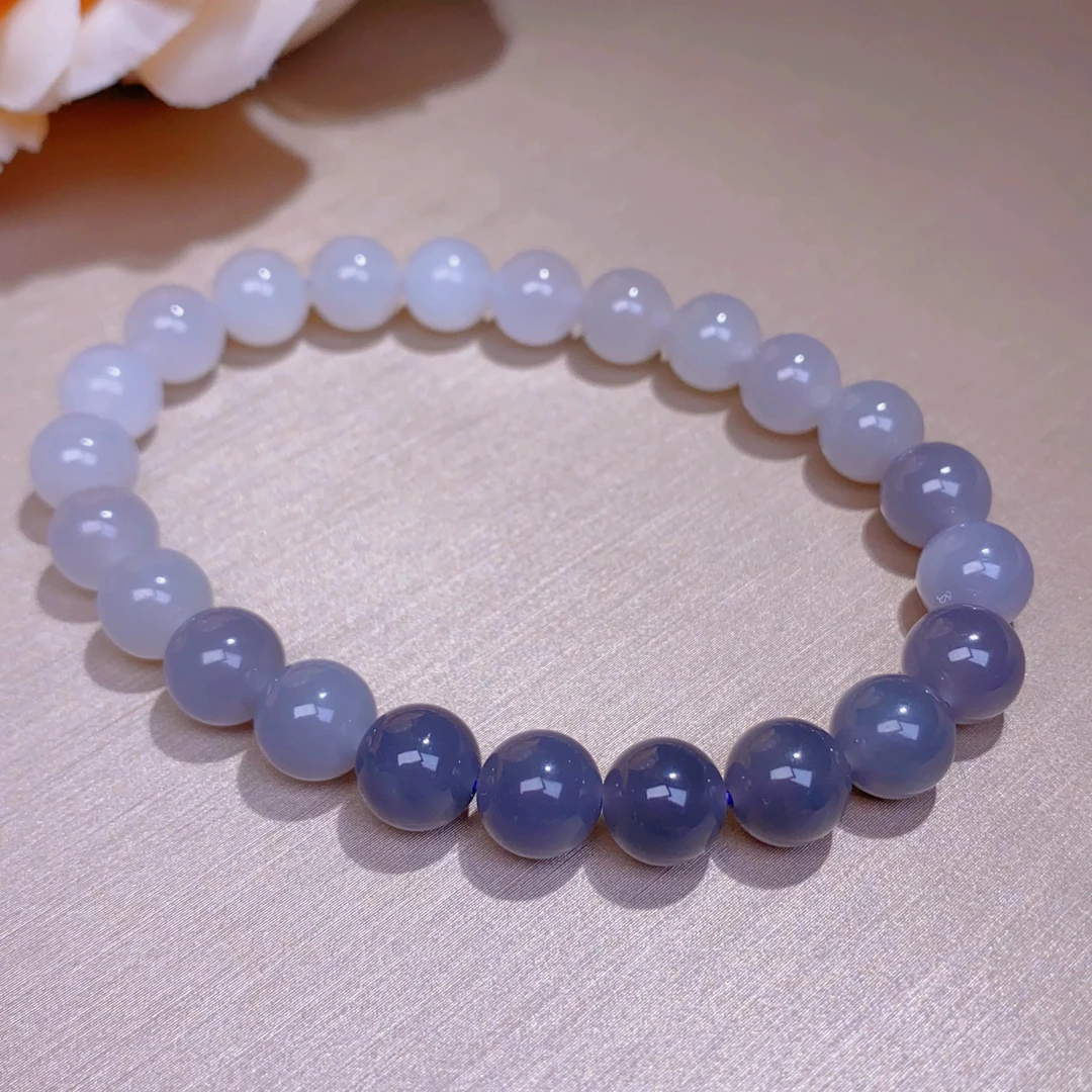 天然和田玉烟紫渐变圆珠8mm单圈手串时尚百搭款珠串（多样性发货）