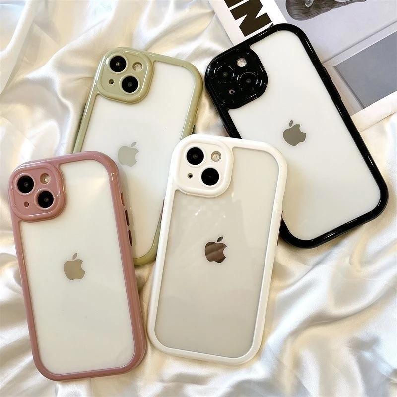 适用苹果15手机壳华为P70荣耀vivo小米14oppo简约纯色透明保护壳
