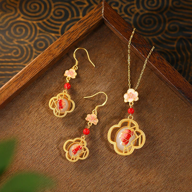 铜合金耳饰 中国风气质百搭耳环优雅旗袍马面裙长款配饰项链 首饰