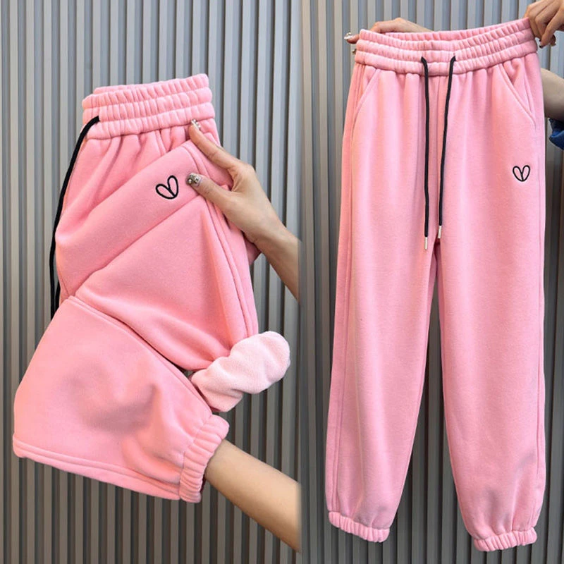 高品质糖果色颗粒绒卫裤女加绒秋冬新款宽松显瘦哈伦女裤时尚洋气
