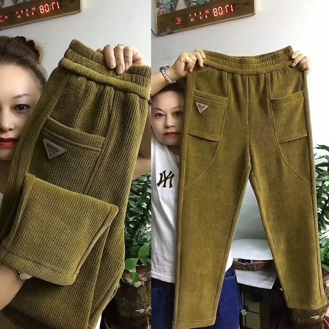 休闲裤女2023秋冬季新款灯芯绒长款显瘦萝卜裤百搭时尚高腰哈伦裤