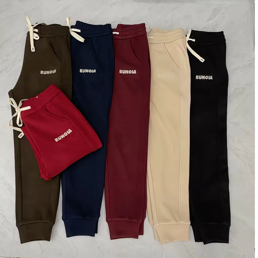 秋冬慕斯绒加厚防风裤女休闲高腰显瘦百搭流行安哥拉红色束脚女裤