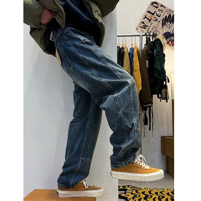 巴家立体多折位伐木工装牛仔裤 男女四季潮牌哈伦直筒跨牛