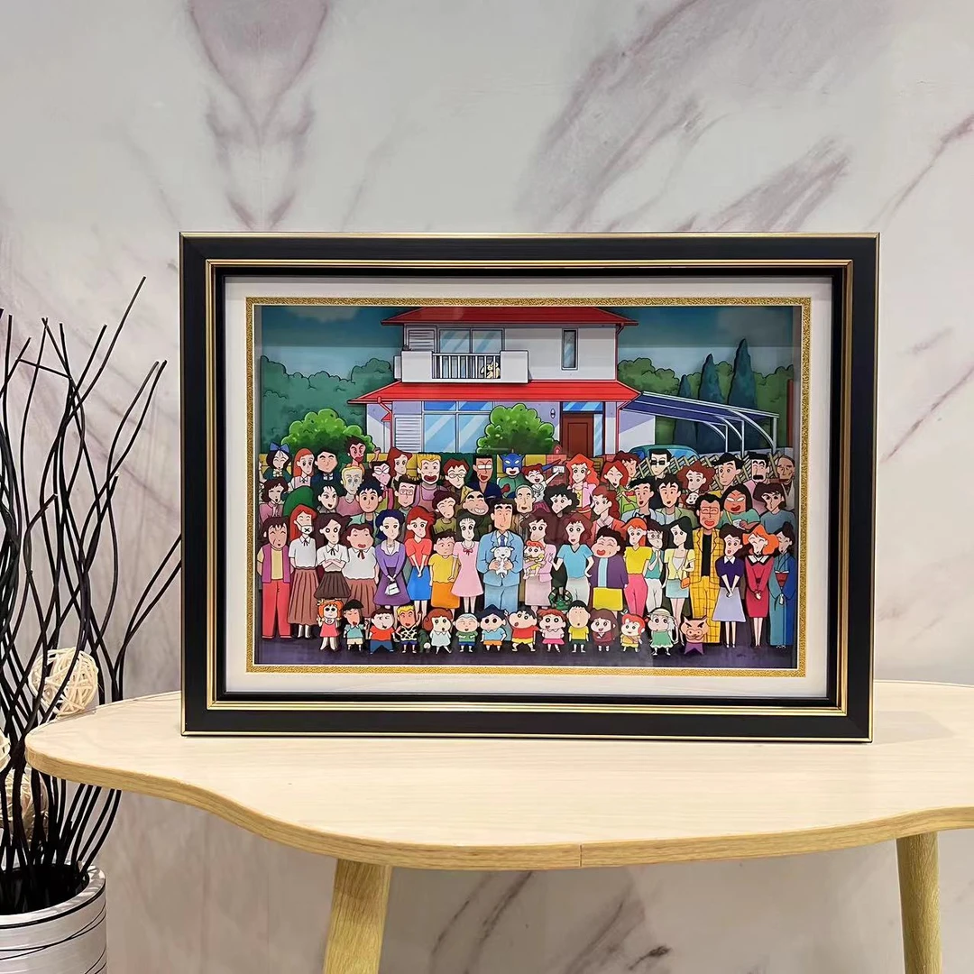蜡笔小新小全家福动漫手工立体装饰画客厅挂画卧室手办摆件礼物