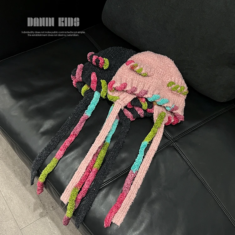 秋冬季韩版时尚百搭针织毛线帽儿童保暖多巴胺猫耳朵帽子