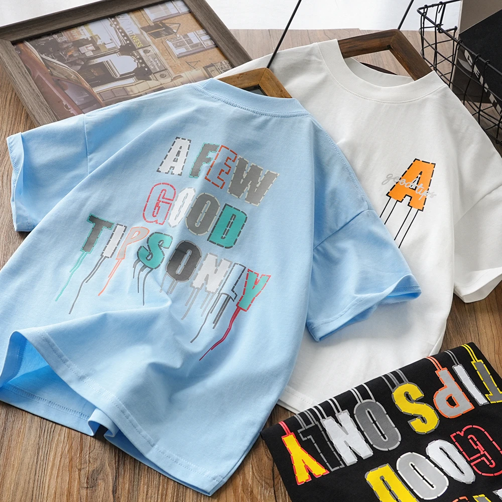 男童儿童夏季新款字母A涂鸦百搭短袖T恤中大童圆领上衣2024061