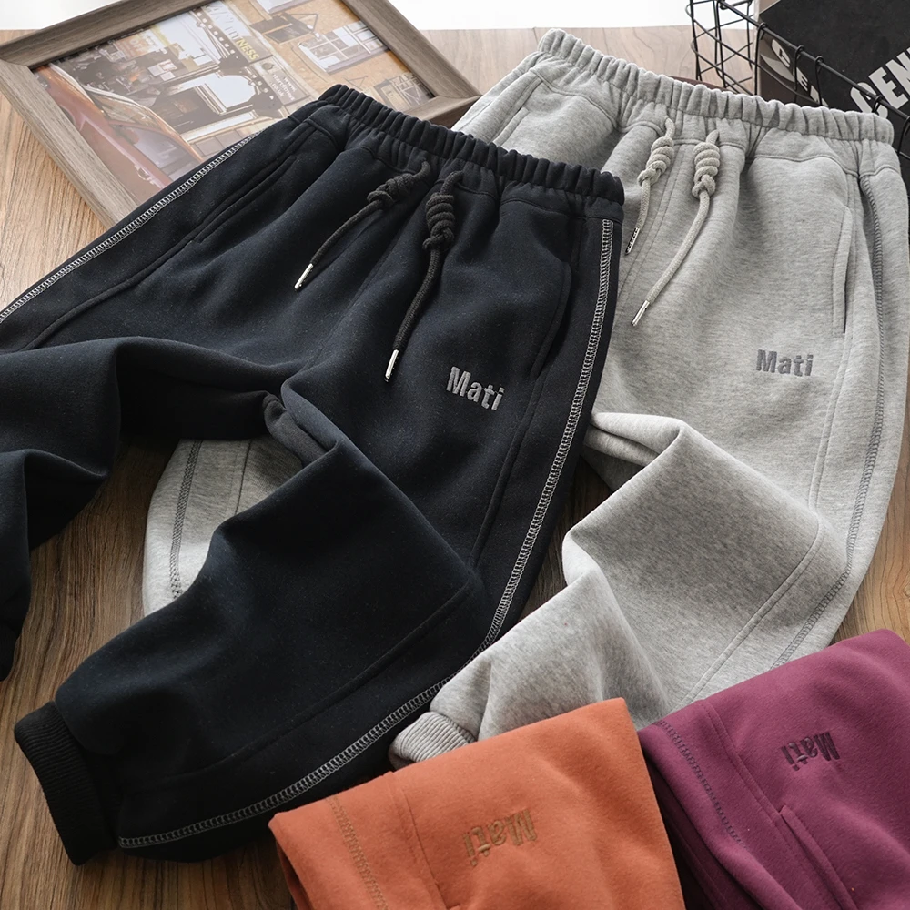 儿童男童春秋新款字母刺绣拼接裤子中大童抽绳束脚长裤2024003