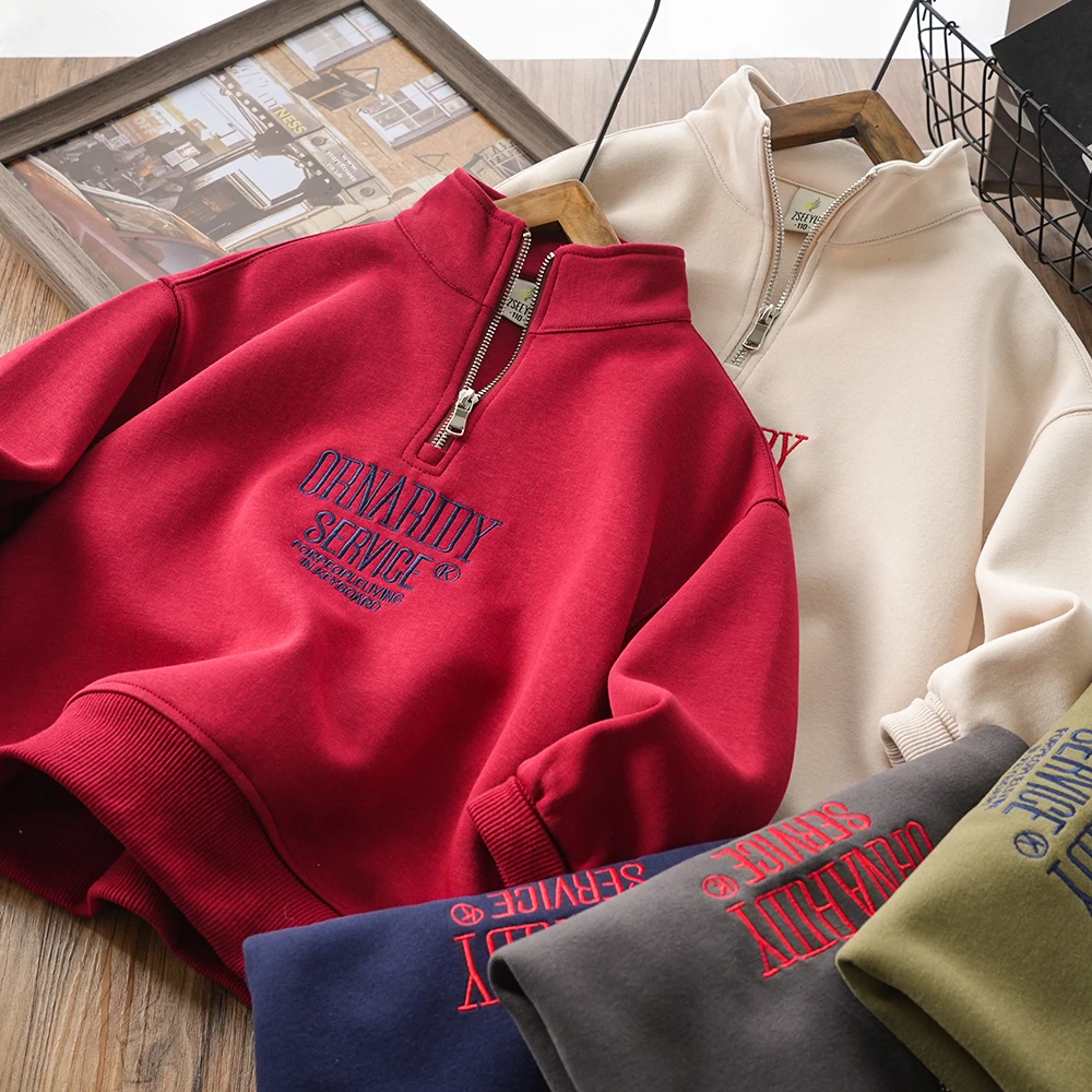 男童儿童春秋新款字母刺绣开领休闲卫衣中大童百搭上衣80121