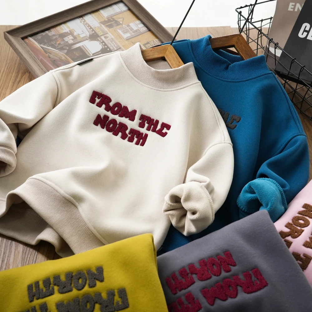 冬季儿童牙刷绣字母半高领加绒卫衣男童时尚百搭中大童上衣26209