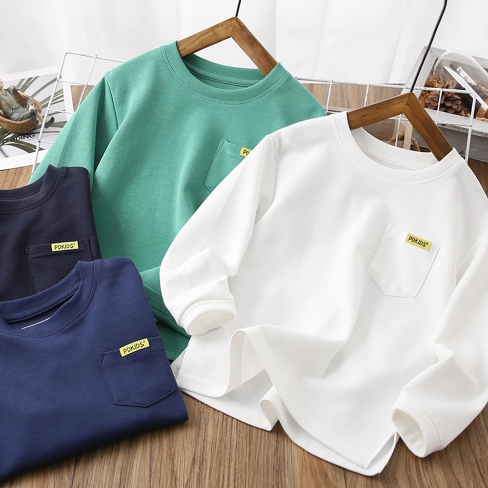 儿童童装春季新款口袋休闲打底衫男童中大童百搭长袖T恤圆领040