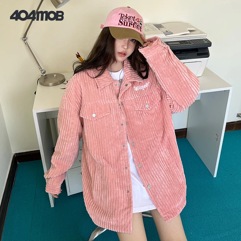 【404MOB】美式复古刺绣灯芯绒外套高级感宽松休闲百搭情侣潮流外套