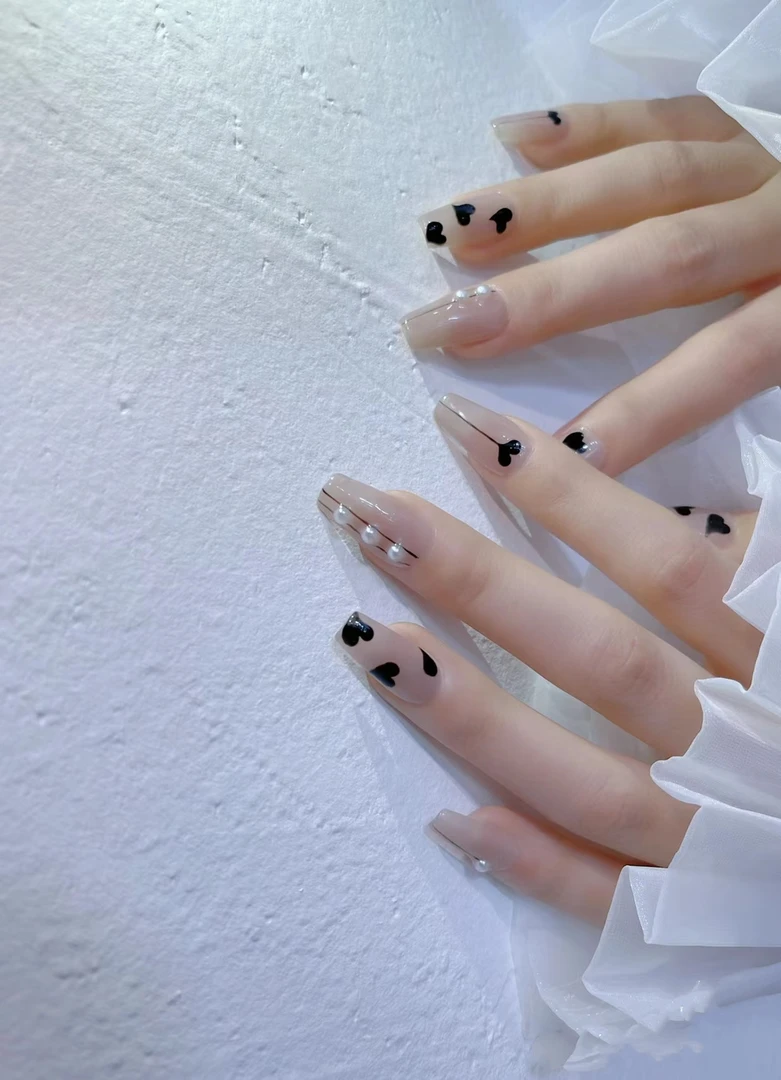 ｛纯手工｝彩绘爱心珍珠国风穿戴甲