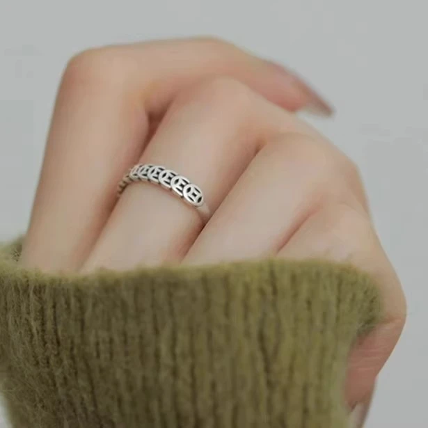 复古戒指招财聚财钱币个性设计简约小众开口转运指环潮