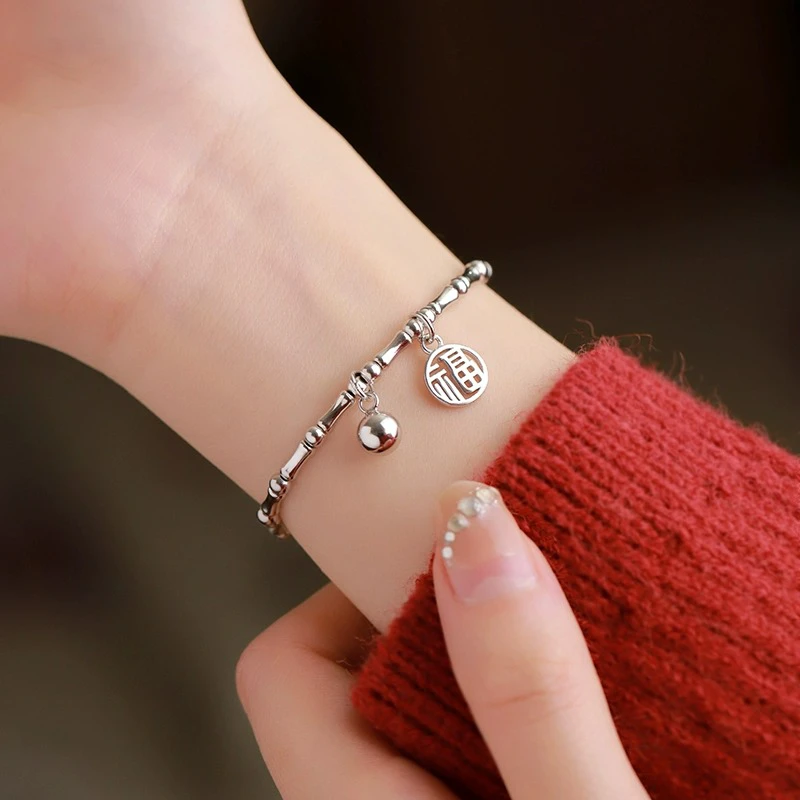 款小众设计感竹节福字手链手镯时尚百搭简约女国风