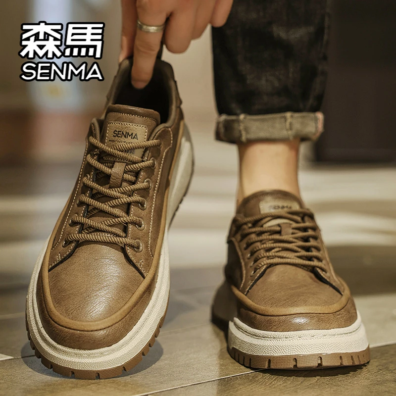 SENMA/森马男鞋2024冬季新款时尚休闲皮鞋复古百搭防水英伦风板鞋