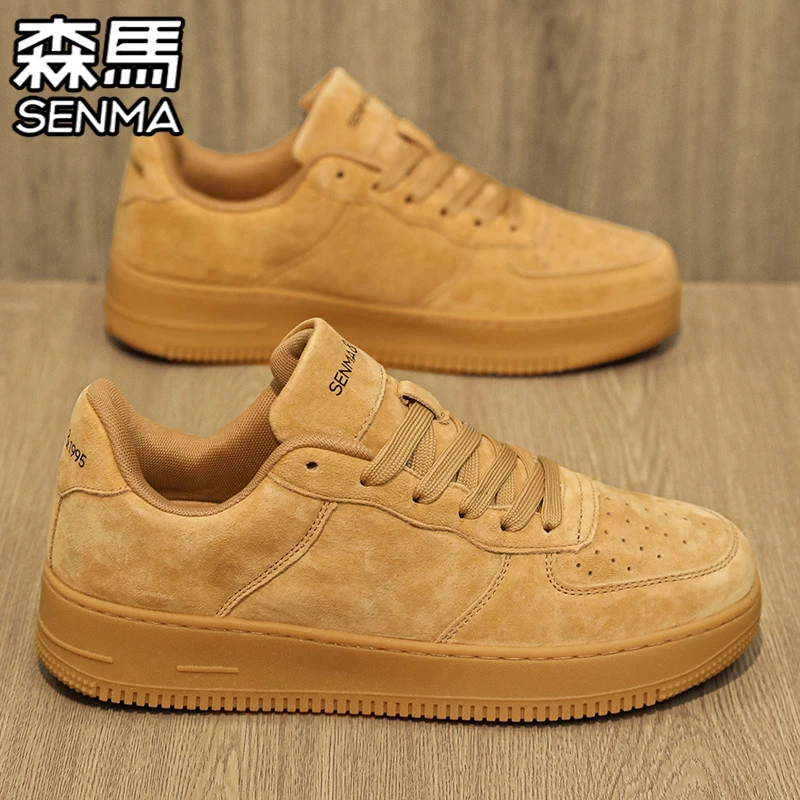 SENMA/森马男鞋冬季高级感百搭休闲小麦色板鞋男士皮面防水运动鞋