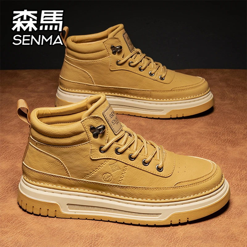 SENMA/森马男鞋冬季休闲百搭高帮小麦色板鞋男士英伦风大黄马丁靴