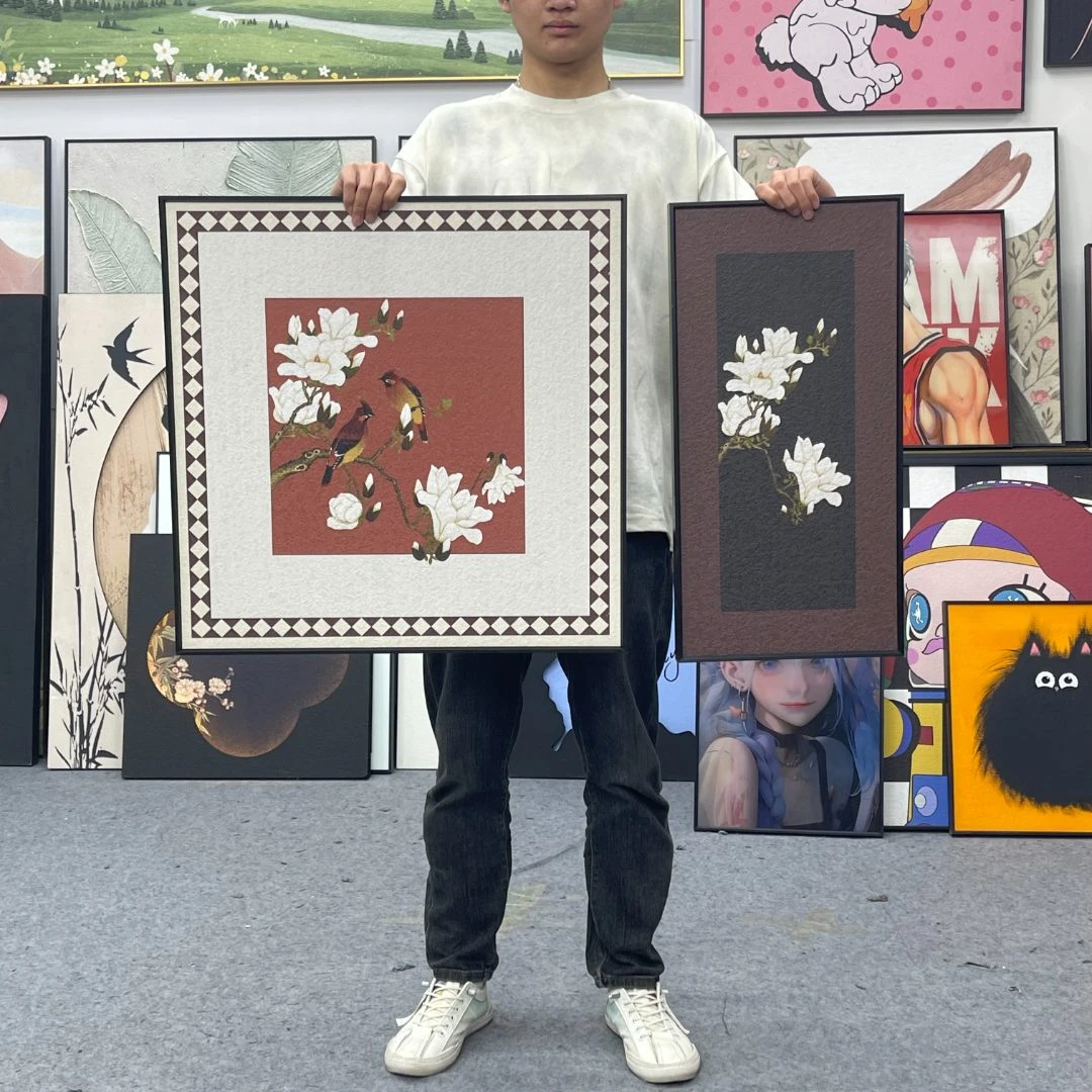 中古客厅装饰画法式背景墙挂画抽象美拉德艺术餐厅新中式花鸟6060