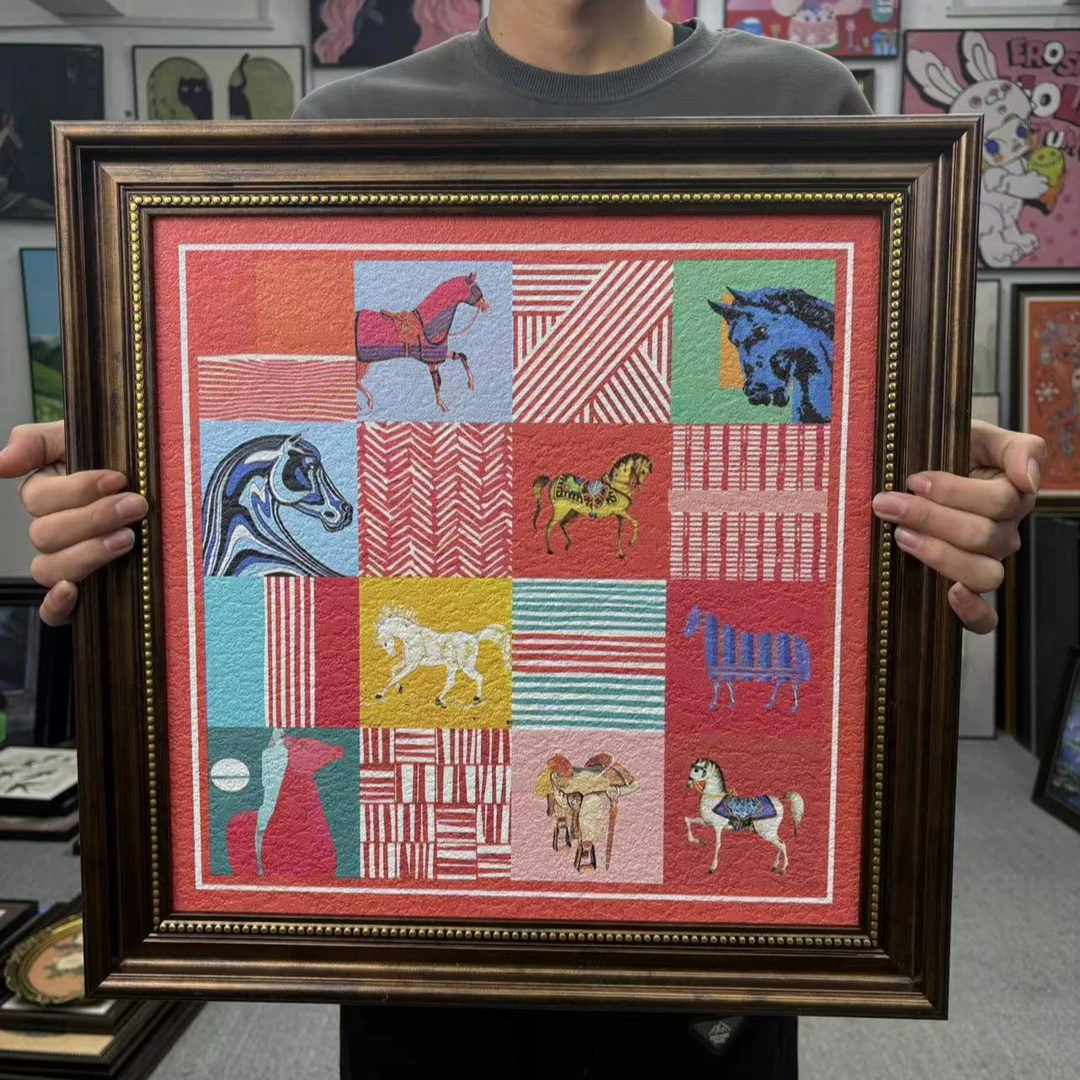 意式骏马客厅装饰画艺术轻奢卧室床头挂画高级感新年红色玄关5050