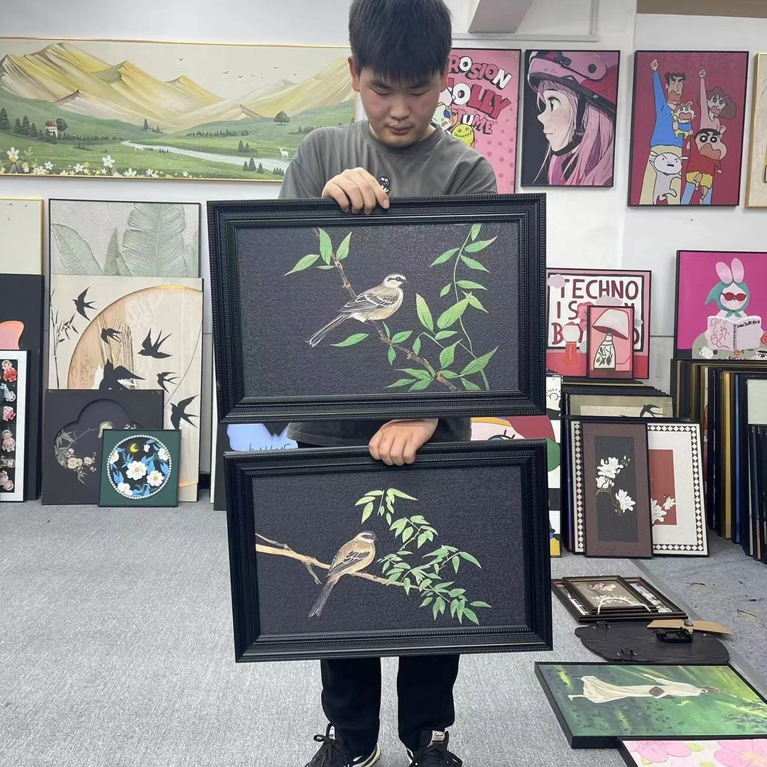 雀跃枝头中古风客厅装饰画轻法式中国风花鸟国画卧室玄关挂画4060