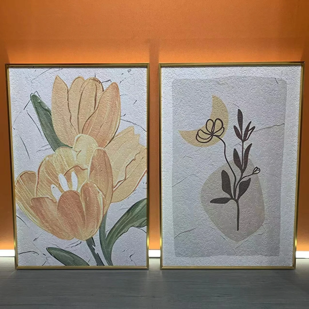砂岩画花卉治愈系郁金香北欧简约风格家里客厅卧室竖款挂画4060