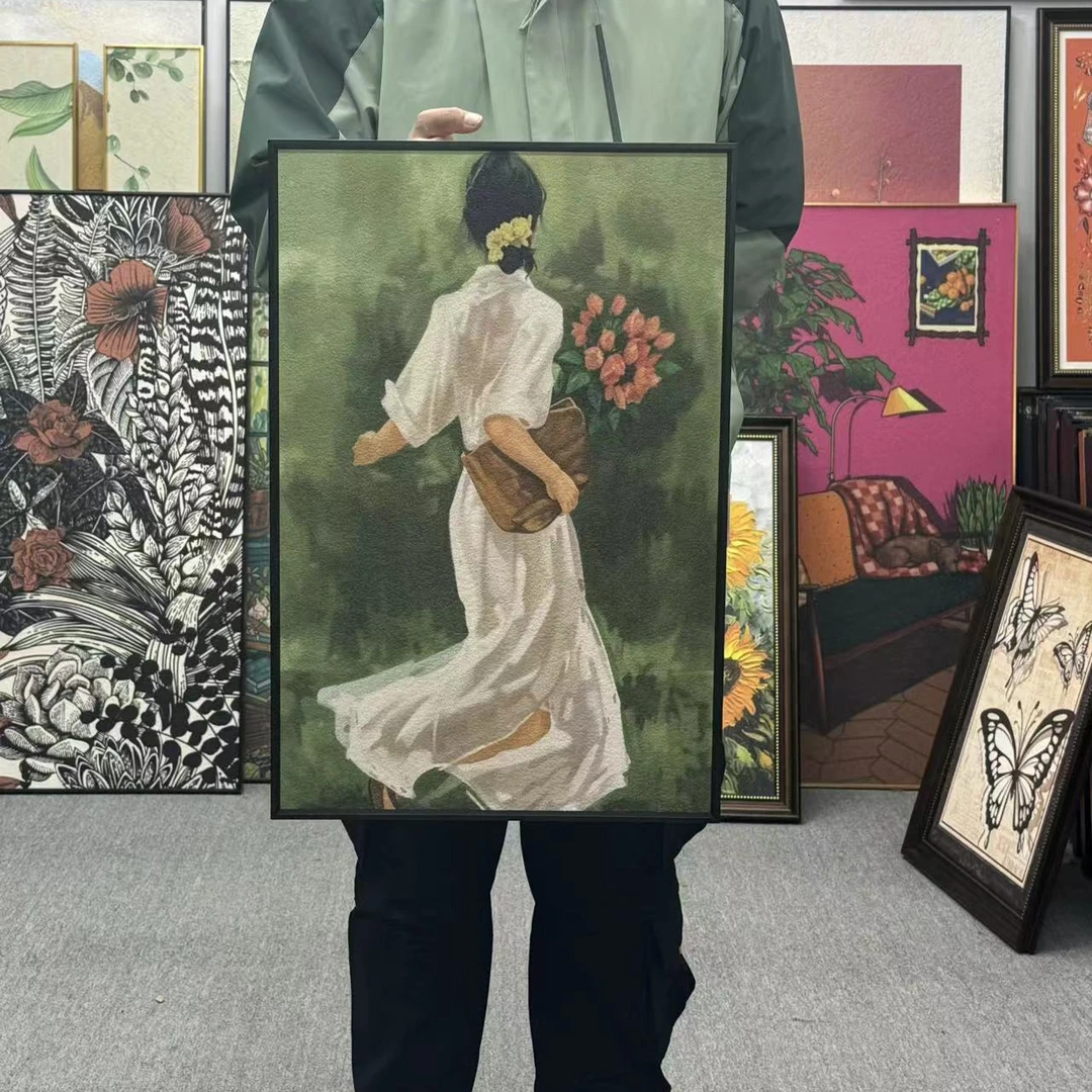 北欧风温馨抽象玄关装饰画郊游少女背影客厅壁画餐厅民宿竖版146