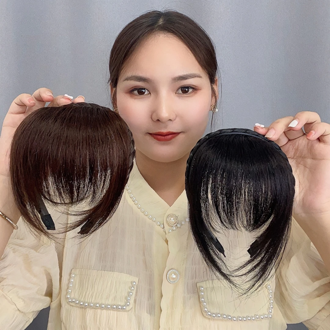 辫子发箍刘海一体式真发自然前额遮白发头顶补发假发片头顶