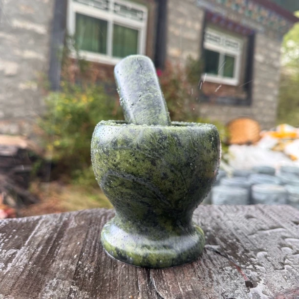 藏玉石臼家捣药用擂钵手工神器老式蒜罐西藏雅鲁藏布江藏玉家用