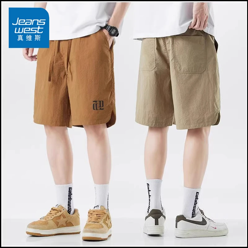 Jeanswest/真维斯速干冰丝短裤男士夏季薄款宽松运动潮流五分裤男