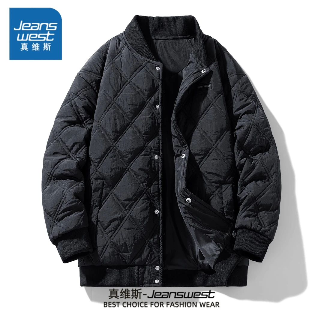Jeanswest/真维斯男生潮流百搭棉服冬季宽松休闲保暖棒球领外套男