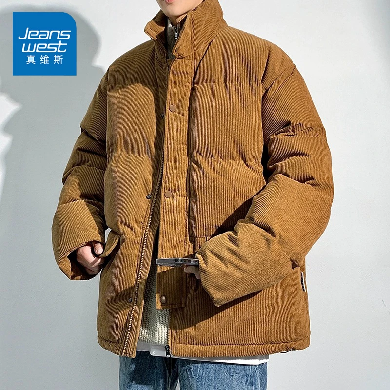 Jeanswest/真维斯冬季加厚棉服男士保暖宽松面包服休闲灯芯绒外套
