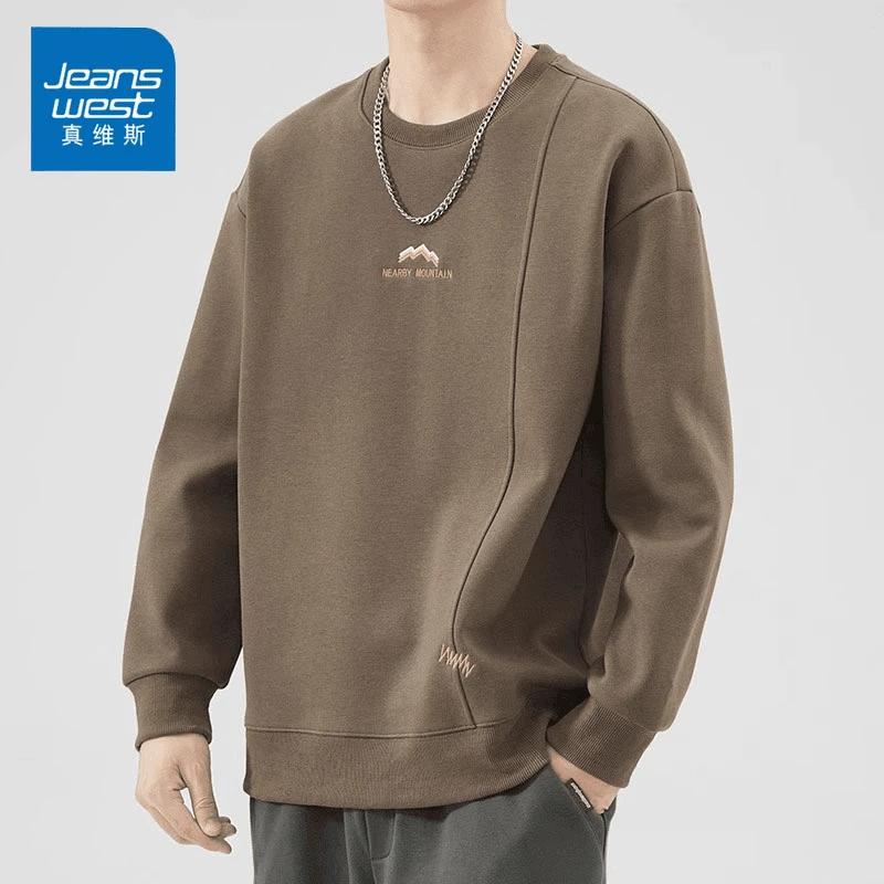 Jeanswest/真维斯春秋男士潮牌卫衣宽松圆领休闲百搭拼接长袖上衣