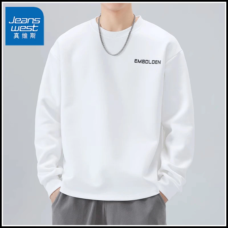 Jeanswest/真维斯潮流男士圆领卫衣秋冬季宽松休闲百搭长袖打底衫