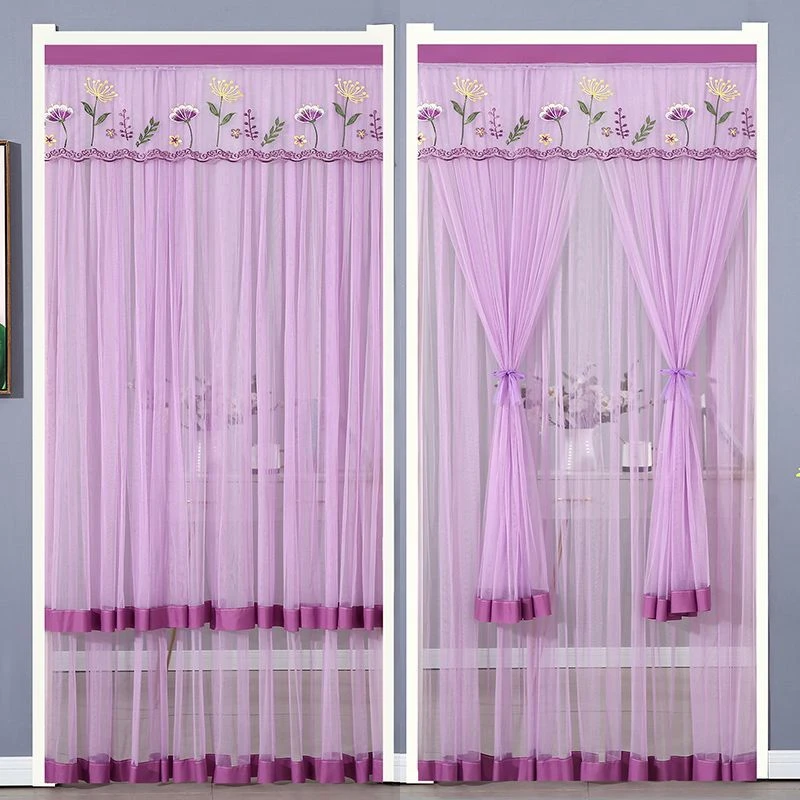 2024新款双层门帘蕾丝卧室夏季隔断帘自粘魔术防蚊虫门帘免打孔
