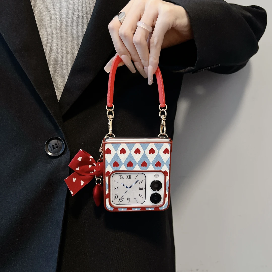 复古菱格红色小爱心适用华为novaflip折叠屏手机壳个性硅胶手提硬