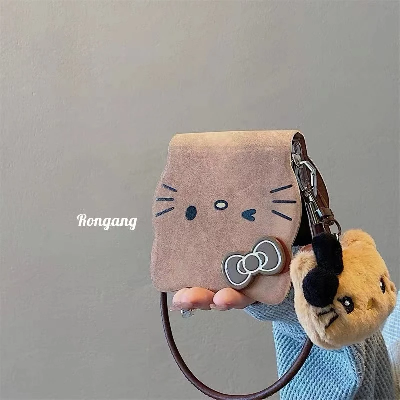 日韩可爱卡通猫适用小米mixflip折叠屏手机壳荣耀vflip手提毛绒硬