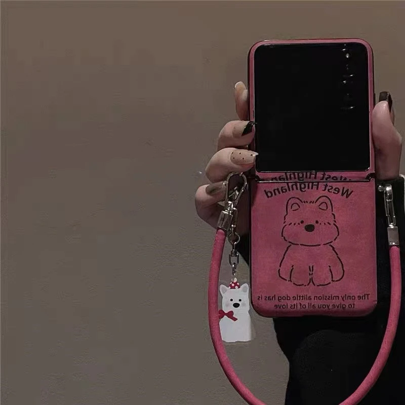 可爱线条西高地狗狗适用小米mixflip折叠屏手机壳全包铰链华为硬