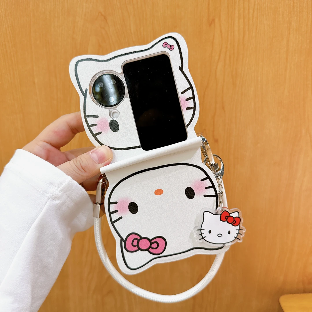 可爱蝴蝶结猫适用OPPO Find N3flip折叠屏手机壳华为pocket2手提