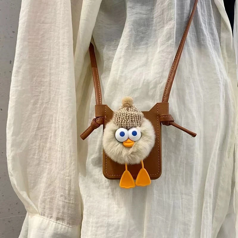 ins韩风毛绒鸭斜跨卡包适用三星zflip6折叠屏手机壳华为OPPOvivo